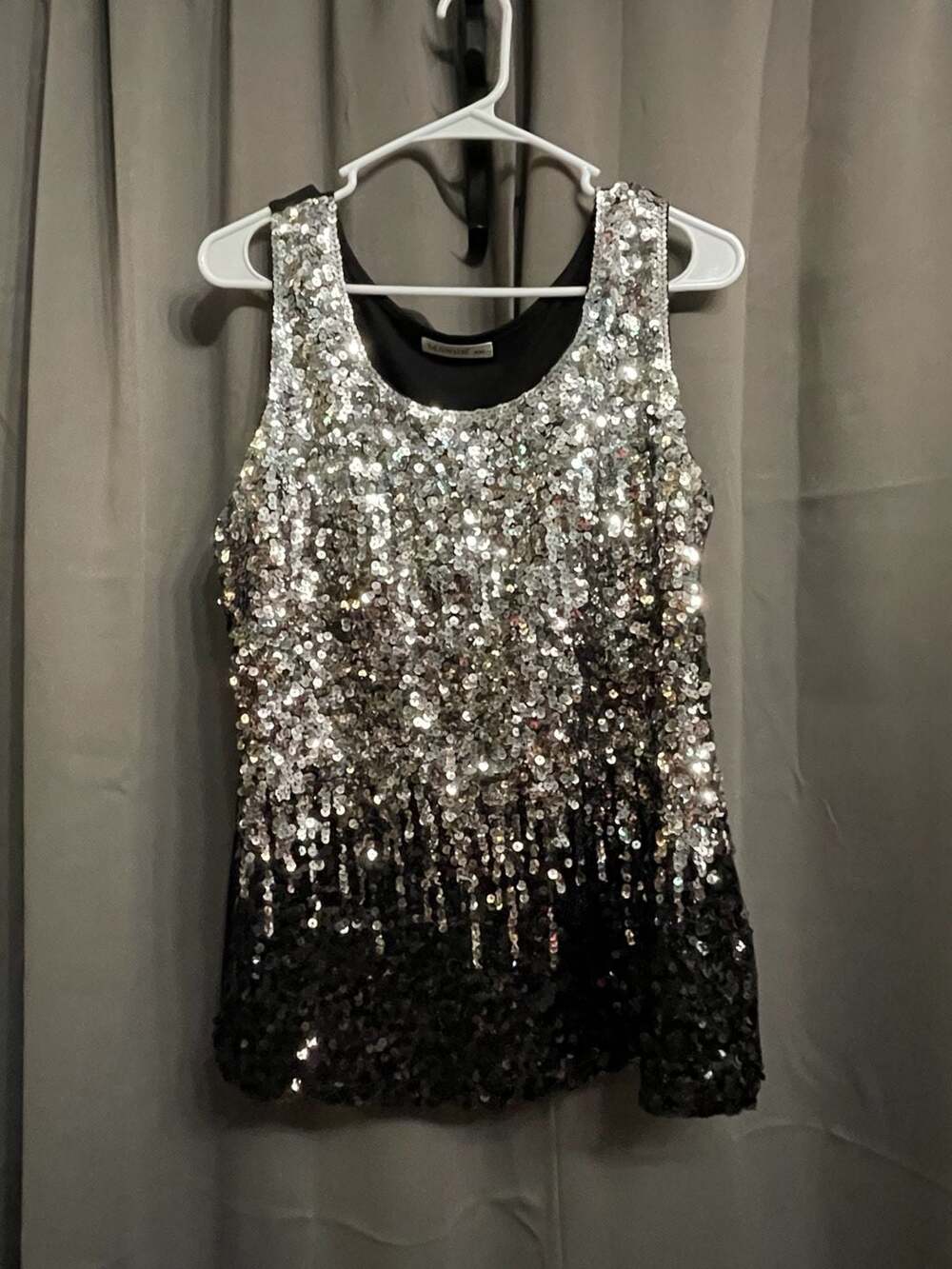 MANER Women's Sequin Ombre Sleeveless Tank Top Silver Black Size XXL
